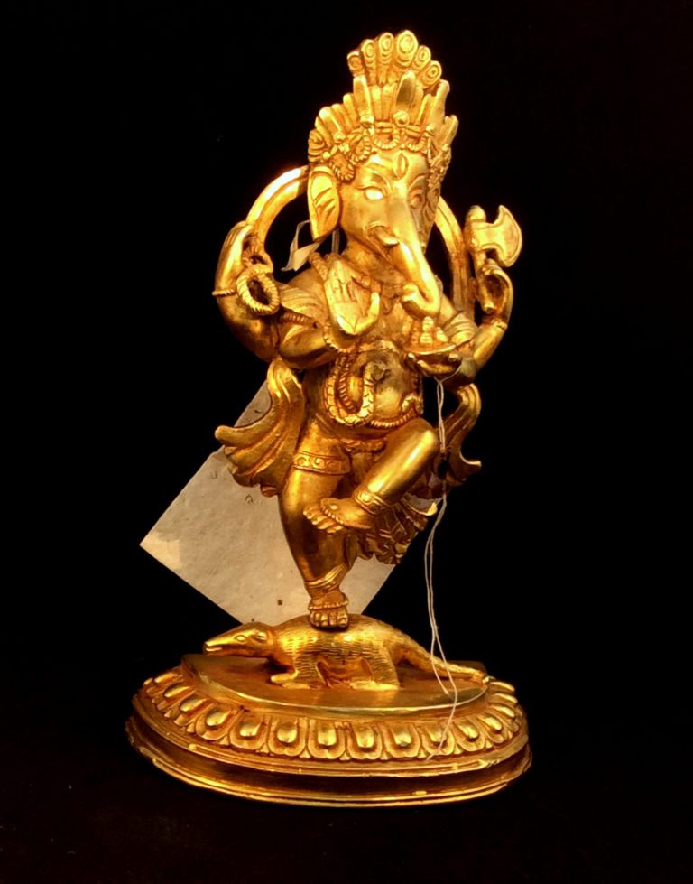 Gold Dancing Ganesha Elephant Deity Statue - White Conch